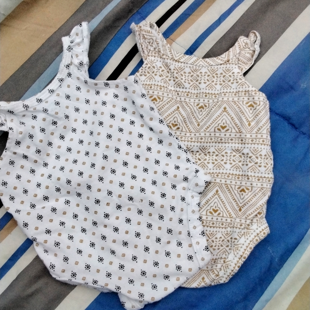 🙂 3/15 A pair of cute white and tan newborn outfits. Not In Stock Sold
